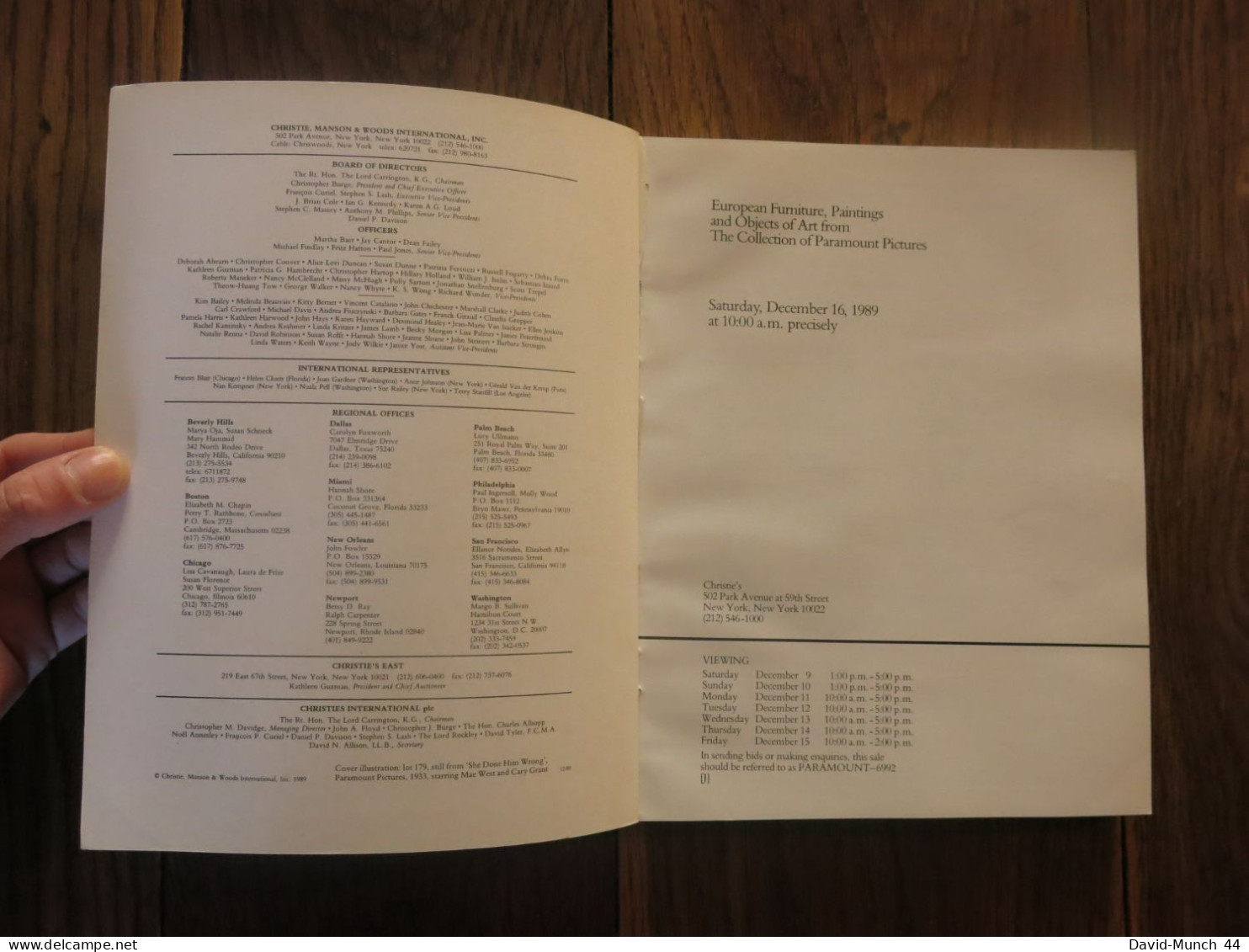 European Furniture, Paintings And Objects Of Art From The Collection Of Paramount Pictures. Christie's, New York. 1989 - Cine / Televisión