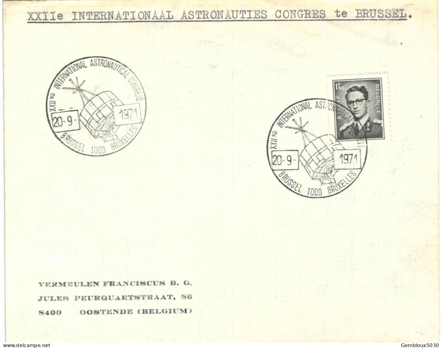 (01) Belgique  N° 1561A Sur Enveloppe Oblitération XXIIè Internationaal Astronauties Congres - Brieven En Documenten
