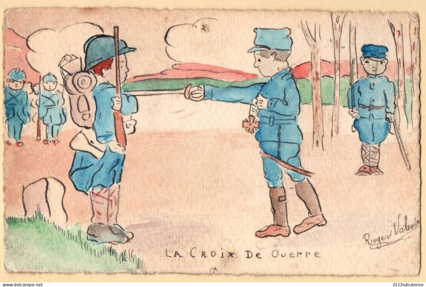 Cpa Dessin à La Main - Remise Croix De Guerre à Poilu - Guerre 14-18 WW1 - Weltkrieg 1914-18