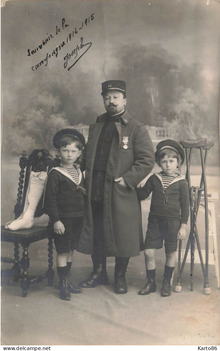 Auray * Carte Photo 1915 * Souvenir De Campagne 1914/1915 * Homme Militaire 85ème Régiment & Enfants Marins - Auray