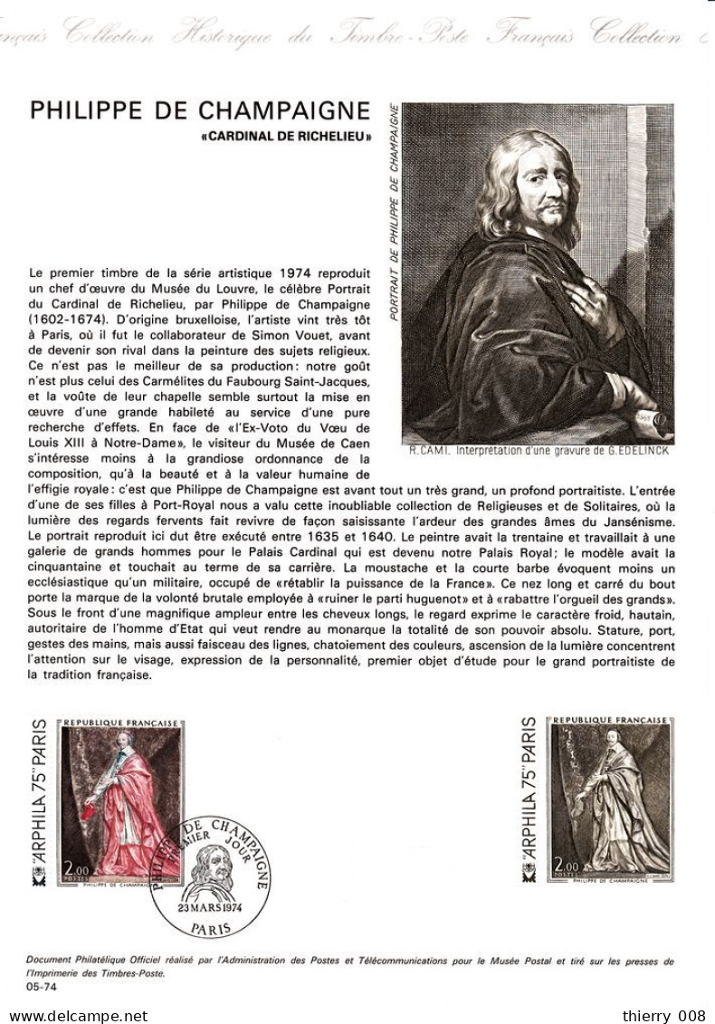 1766 Document Officiel  Arphila 75 Paris   Philippe De Champaigne  Cardinal De Richelieu - Postdokumente