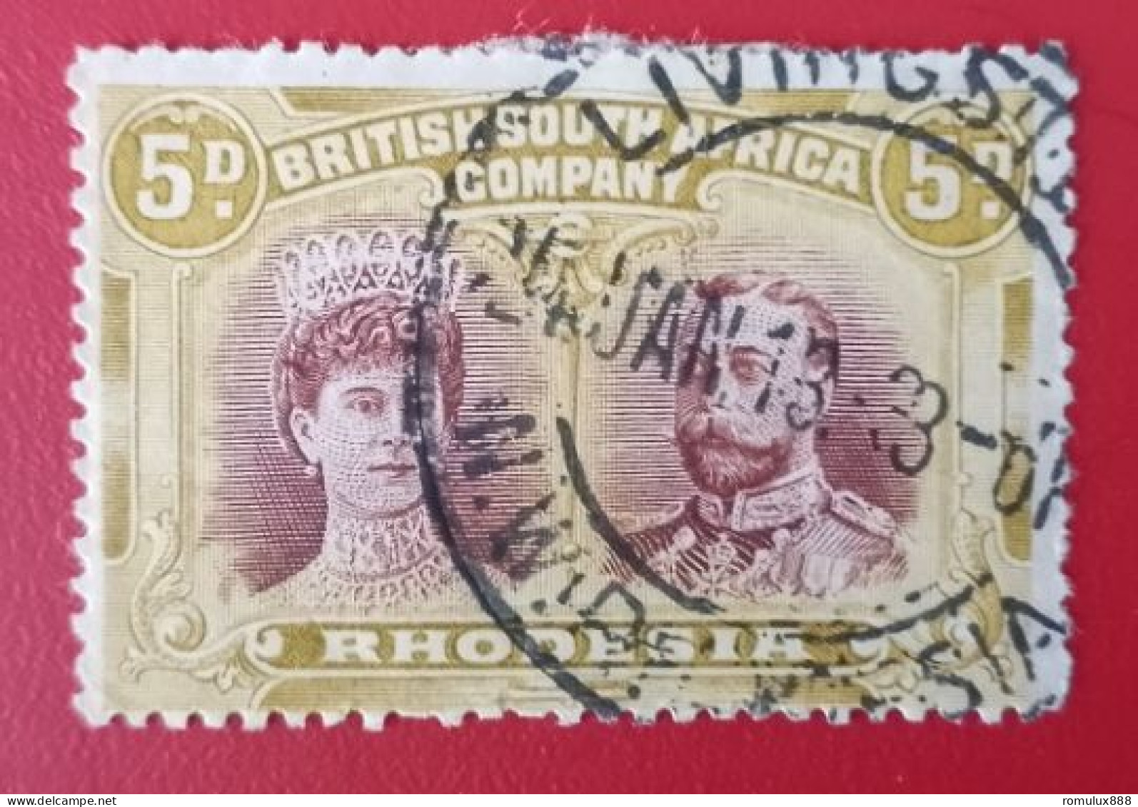 BRITISH RHODESIA 1910 DOUBLE HEAD 5d USED - Southern Rhodesia (...-1964)