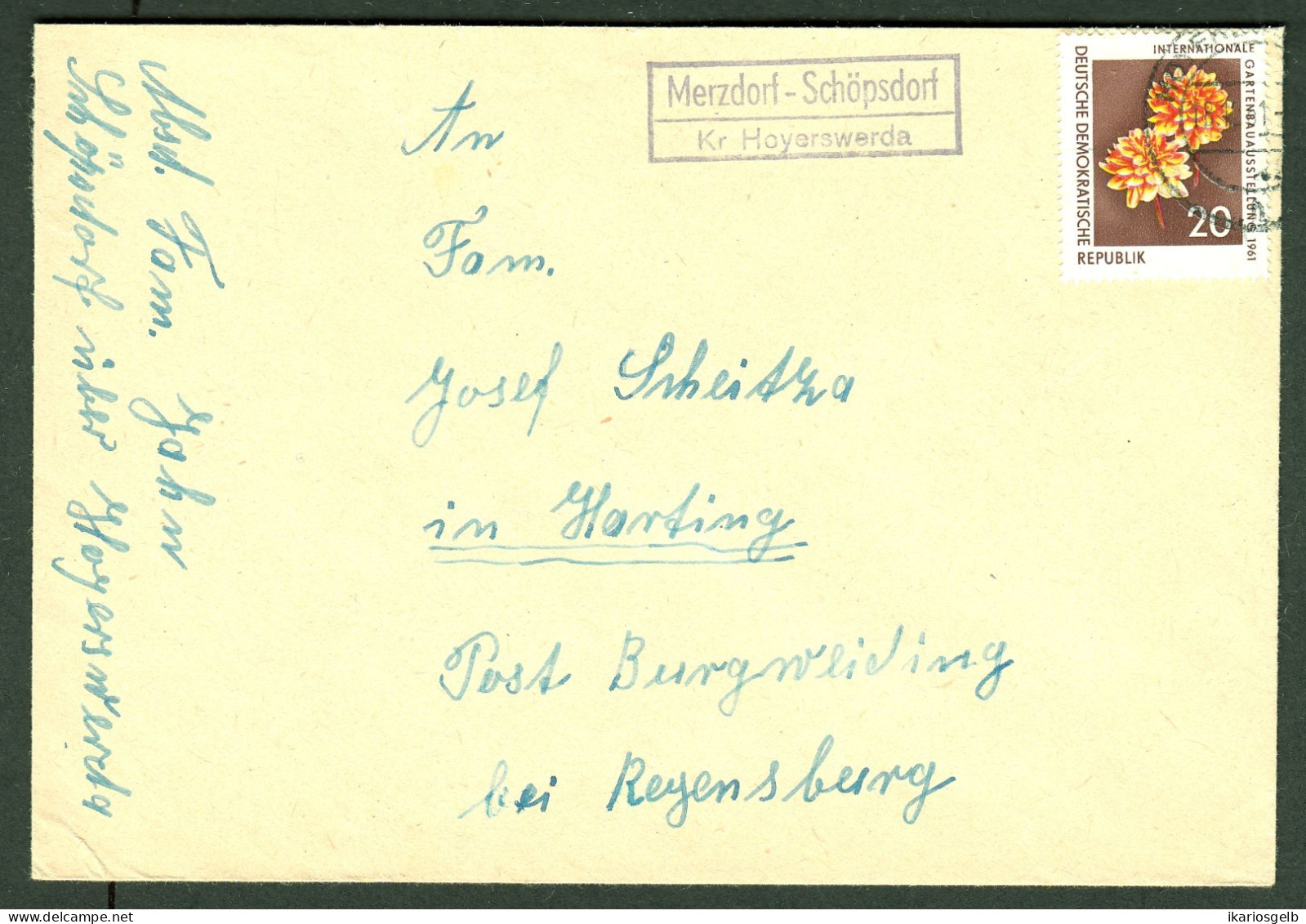 MERZDORF über COTTBUS 1965 LANDPOSTSTEMPEL Blau GANZSACHE 10Pf-Ulbricht Bedarf Ausland > Helmstedt - Cartes Postales - Oblitérées