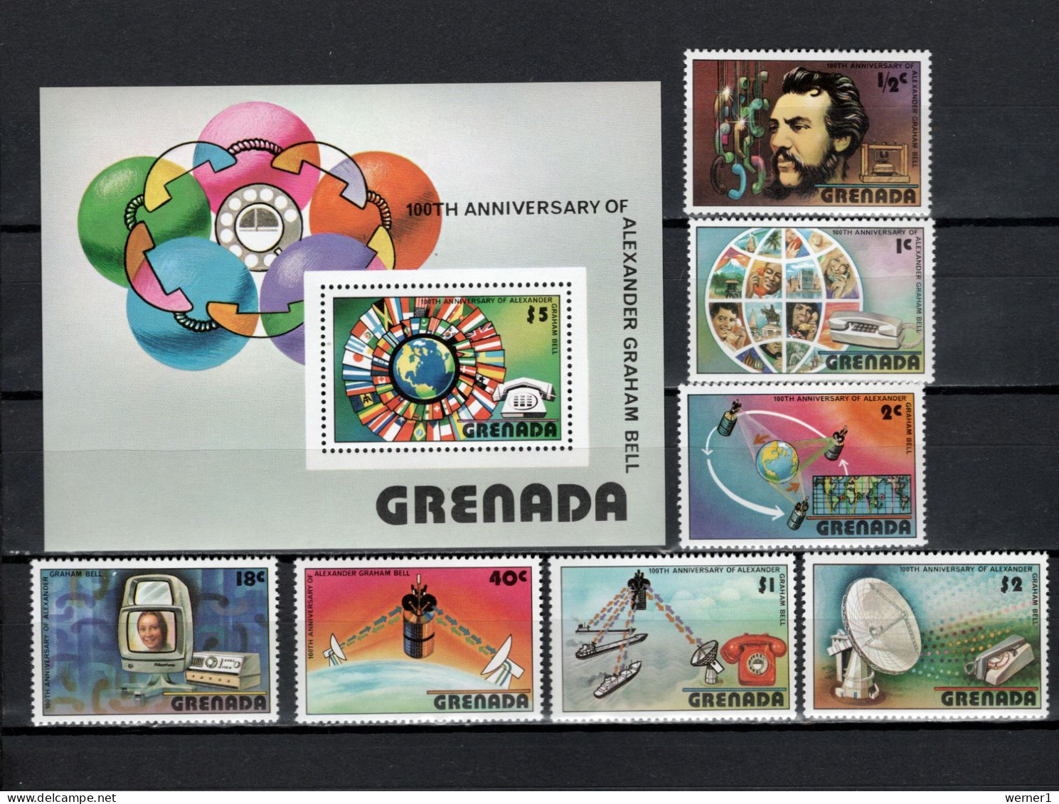 Grenada 1976 Space, Telephone Centenary Set Of 7 + S/s MNH - America Del Nord