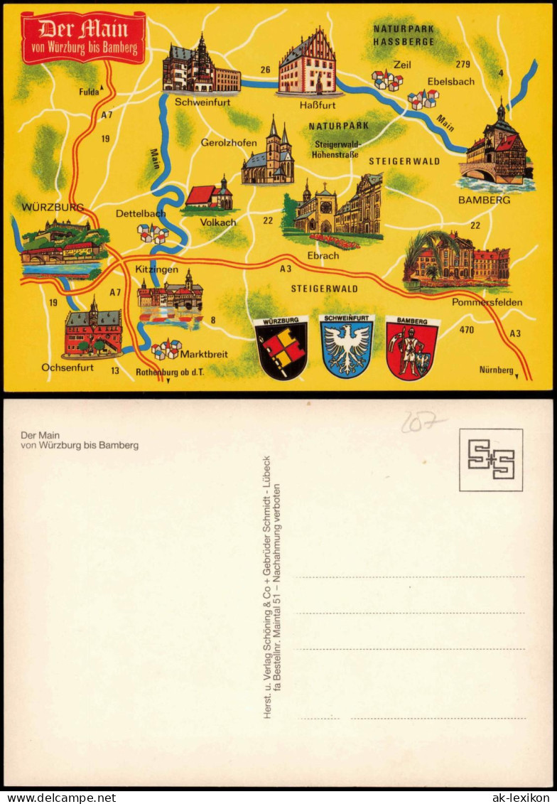 Landkarten Ansichtskarte Der Main Von Würzburg Bis Bamberg 1978 - Mapas