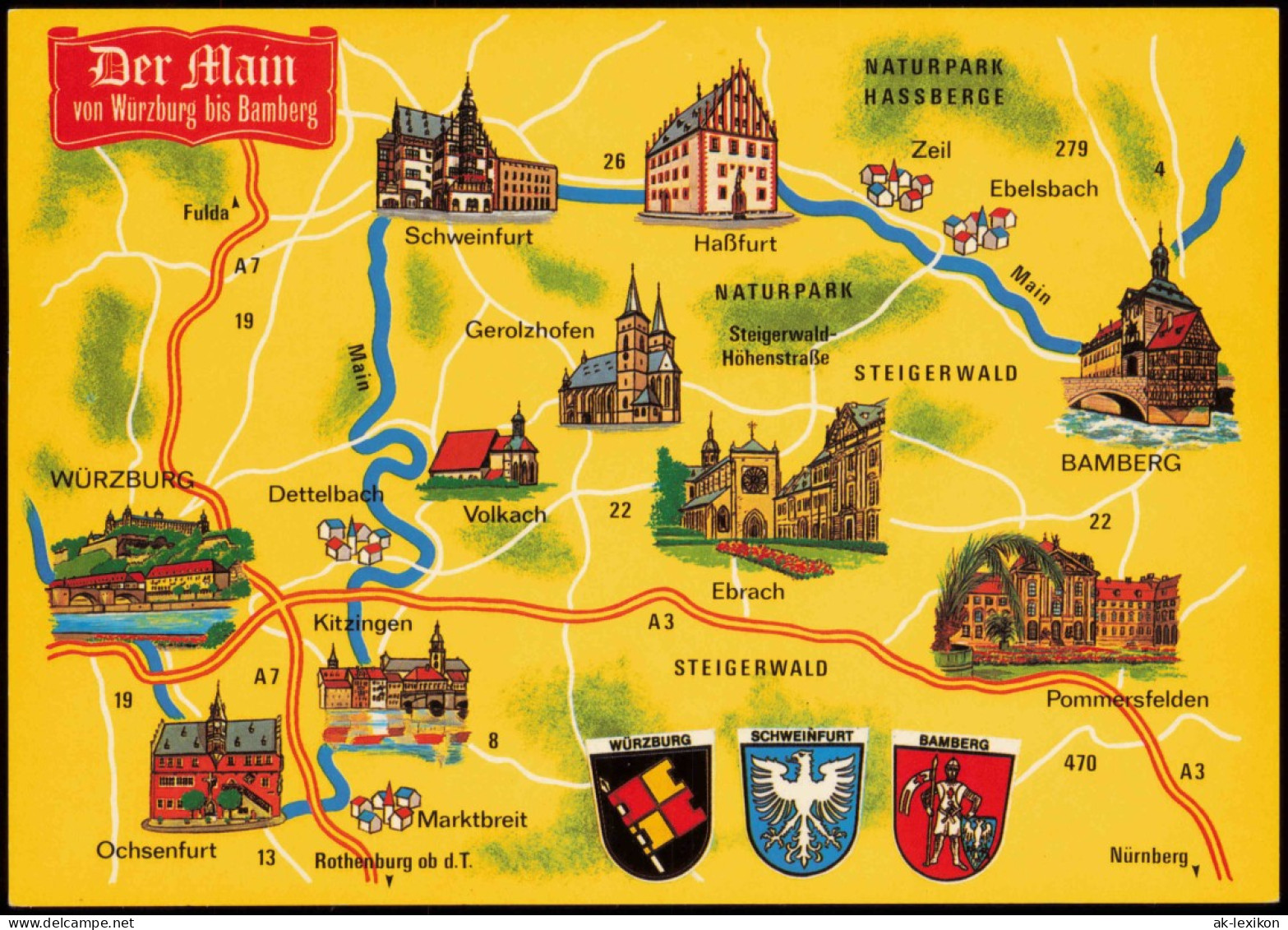 Landkarten Ansichtskarte Der Main Von Würzburg Bis Bamberg 1978 - Landkaarten
