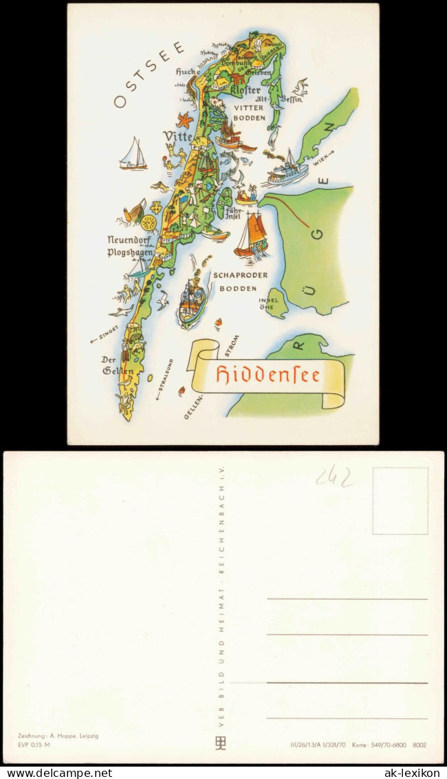 Hiddensee Hiddensjö, Hiddensöe Landkarten Ansichtskarte Ostsee 1970 - Hiddensee