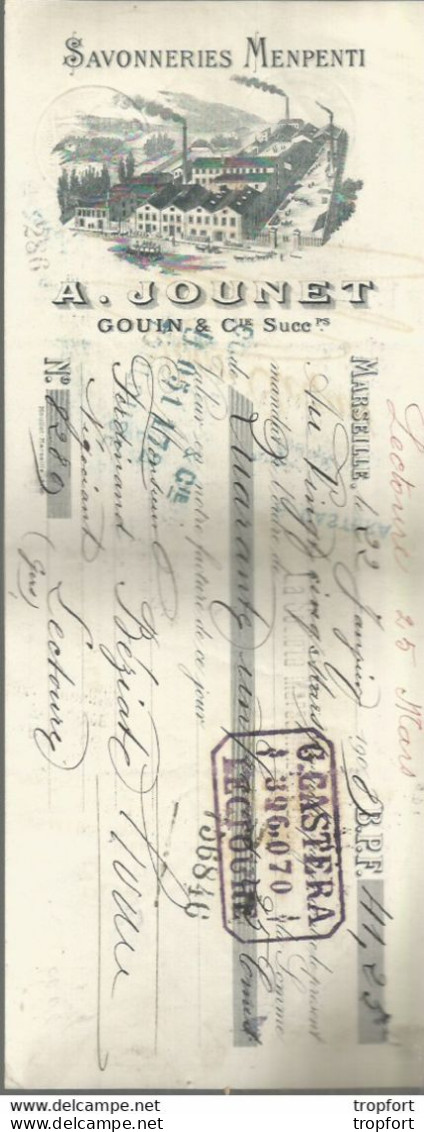 GP / MARSEILLE SAVONNERIE MENPENTI 1908 A.JOUNET Old Invoice Facture LETTRE Ancienne  SAVON - Drogerie & Parfümerie
