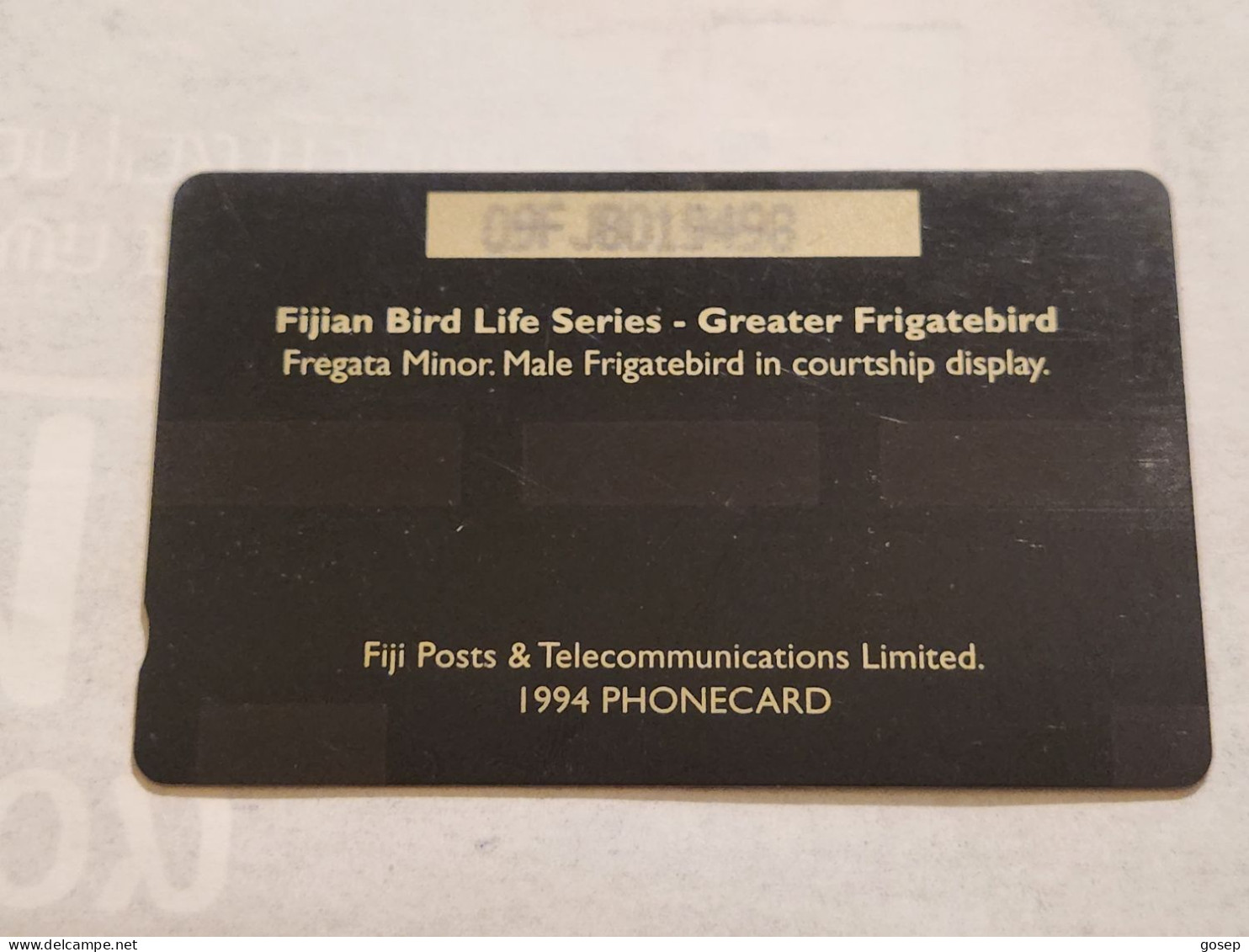 FIGI-(09FJB-FIJ-046)-Greater Frigatebird-(89)(1994)($3)(09F JB019498)-(TIRAGE-30.000)-used Card+1card Prepiad Free - Fidschi