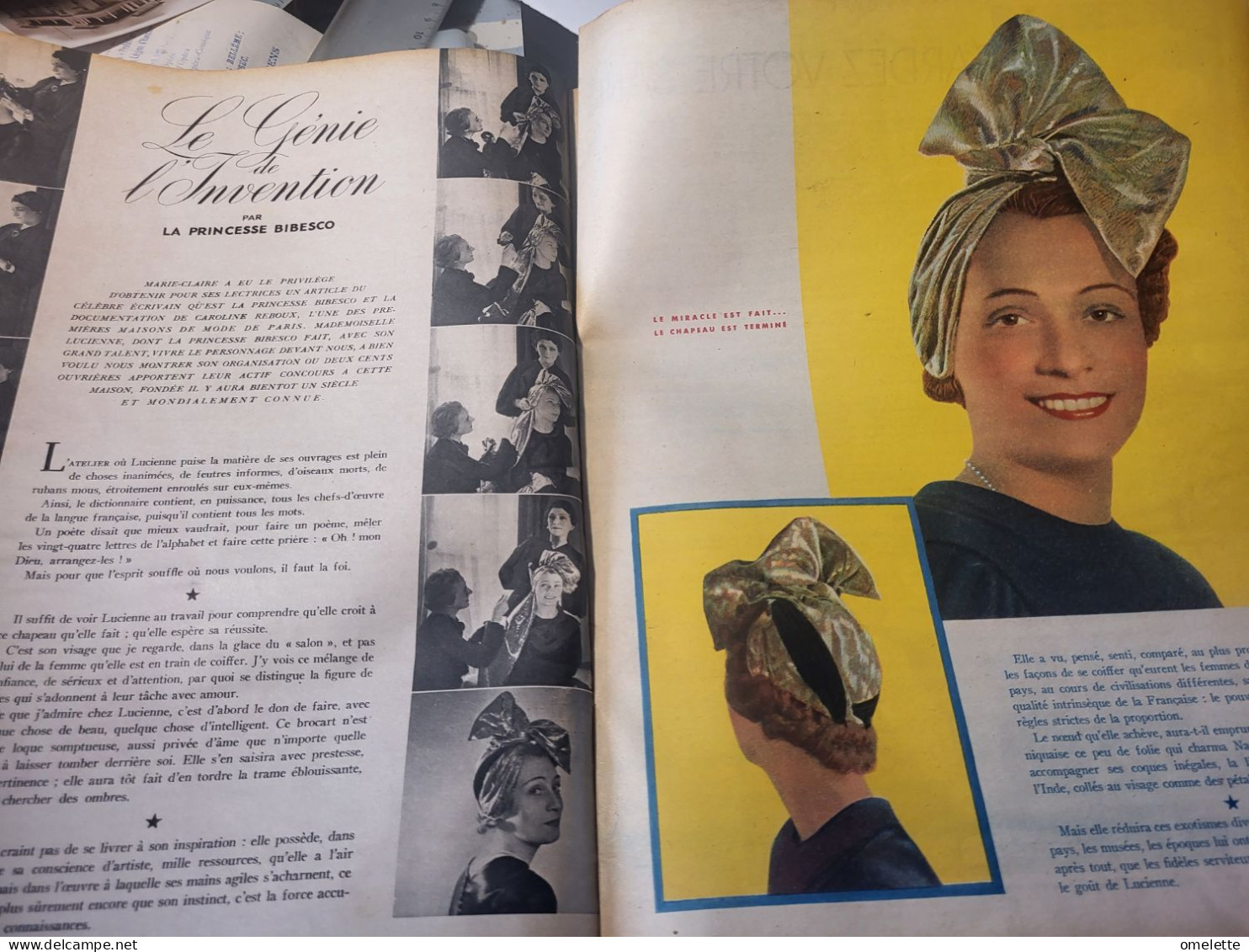 MARIE CLAIRE 1937/CHAPEAU ROSE VALOIS/SACHA GUITRY /MARTHE CHENAL REJANE /PRINCESSE BIBESCO FABRICATION CHAPEAU - 1900 - 1949