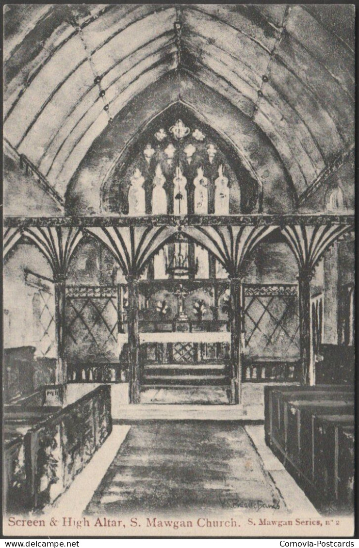Screen & High Altar, St Mawgan Church, Cornwall, C.1905-10 - St Mawgan Series Postcard - Other & Unclassified