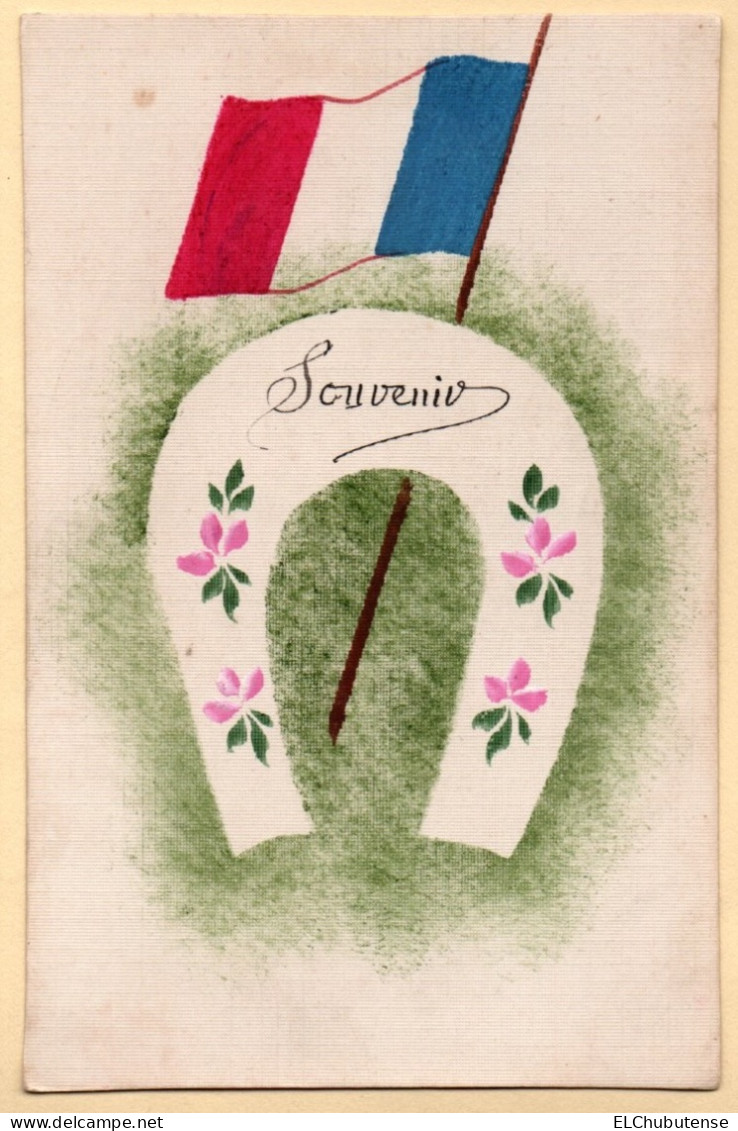 Cpa Dessin à La Main - Souvenir Fer à Cheval - Drapeau Français - Guerre 14-18 -  WW1 - Weltkrieg 1914-18