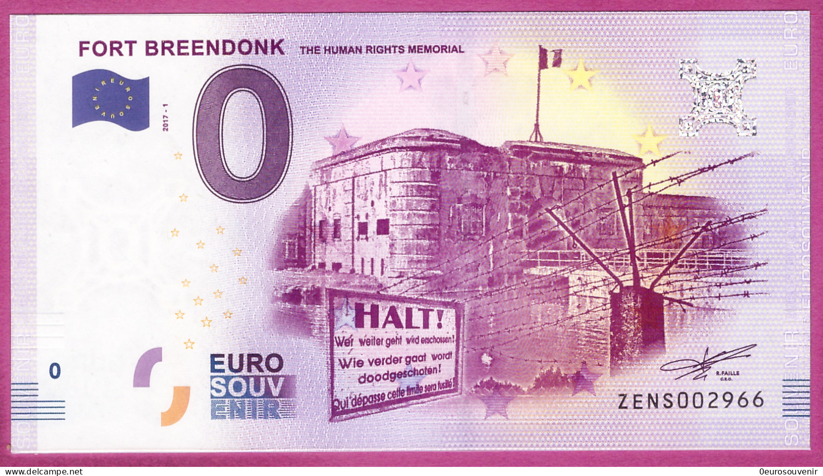 0-Euro ZENS 2017-1 FORT BREENDONK - THE HUMAN RIGHTS MEMORIAL S-11 XOX - Private Proofs / Unofficial