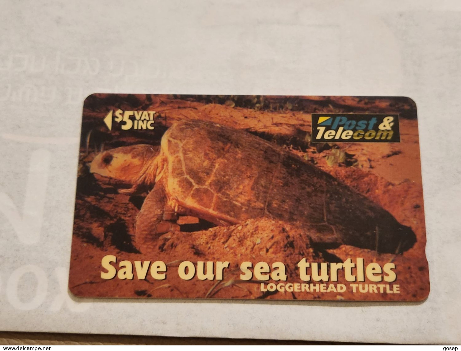 FiGI-(17FIC-FIJ-085)-Loggerhead Turtle-Tovonu-(90)(1996)-($5)-(17FIC023650)-(TIRAGE-38.200)-used Card+1card Prepiad Free - Fiji