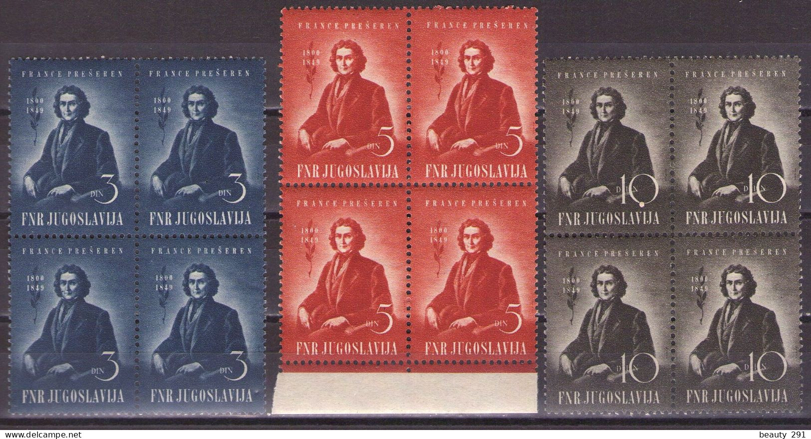 Yugoslavia 1949 France Presern, Mi 567-569 - MNH**VF - Unused Stamps