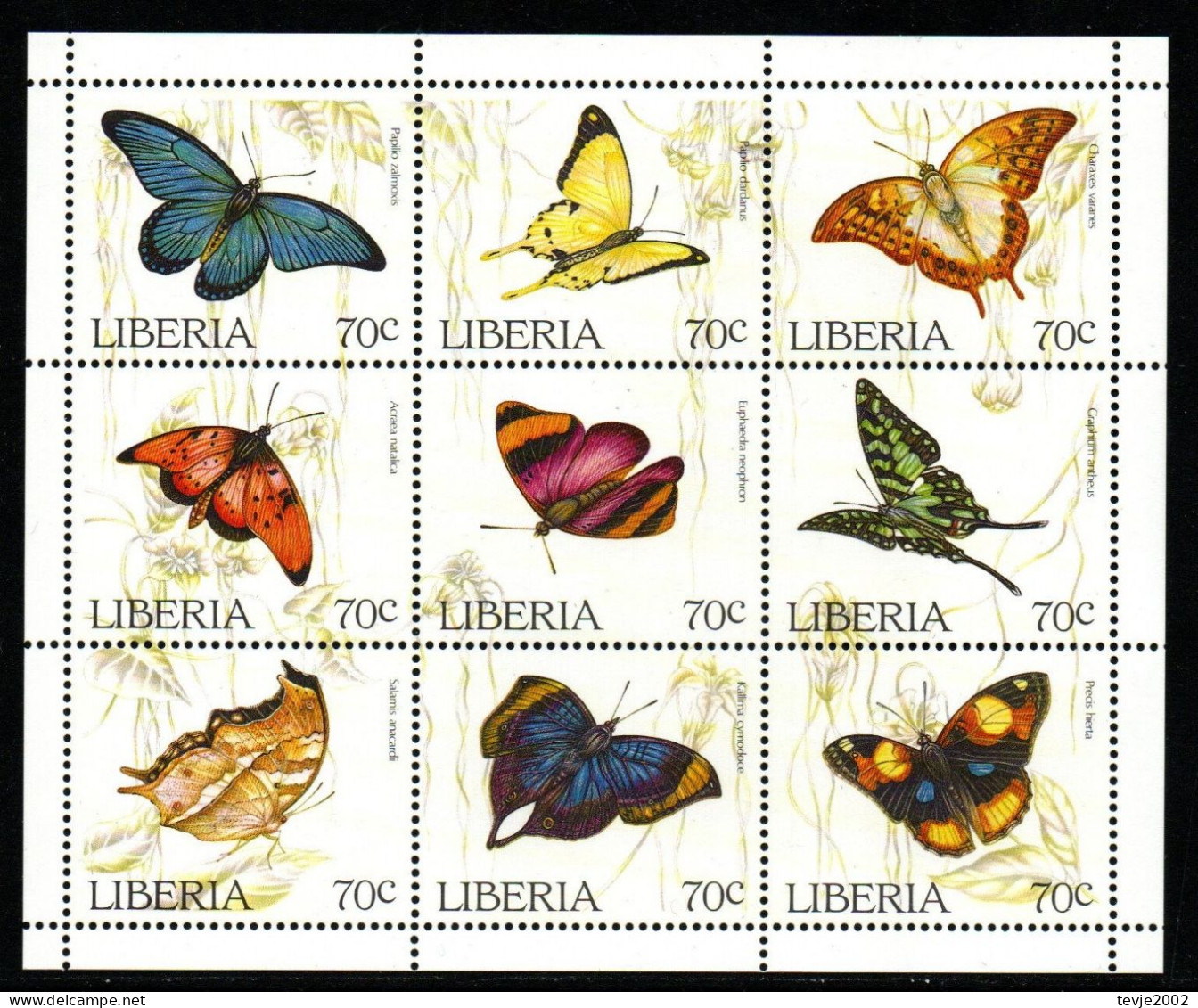 Liberia 1996 - Mi.Nr. 1660 - 1668 Kleinbogen - Postfrisch MNH - Tiere Animals Schmetterlinge Butterflies - Mariposas