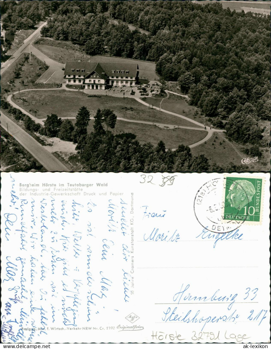 Ansichtskarte Hörste-Lage (Lippe) Luftbild Bergheim Teutoburger Wald 1958 - Lage