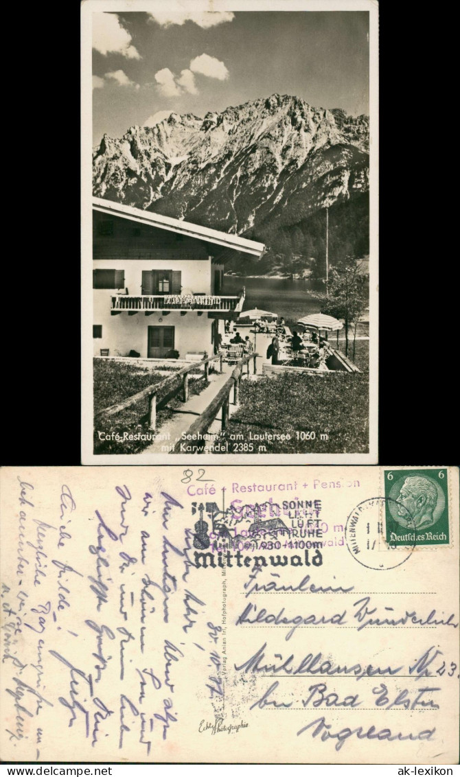 Ansichtskarte Mittenwald Café-Restaurant, Seeheim Am Lautersee 1060 M 1937 - Mittenwald