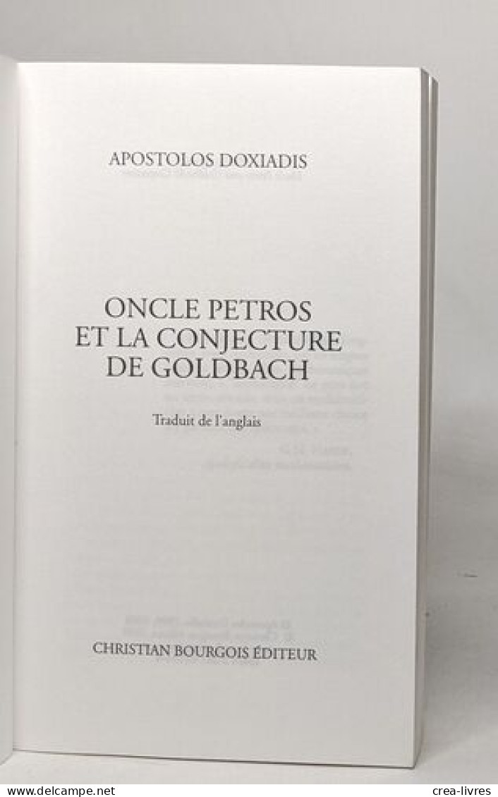 Oncle Petros Et La Conjecture De Goldbach - Sonstige & Ohne Zuordnung