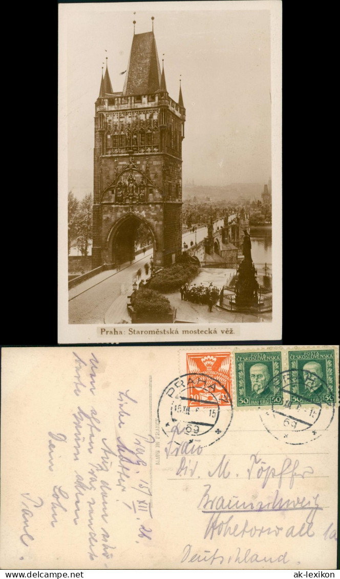 Postcard Prag Praha Staroměstská Mostecká Věž. Fotokarte 1926 - Tschechische Republik