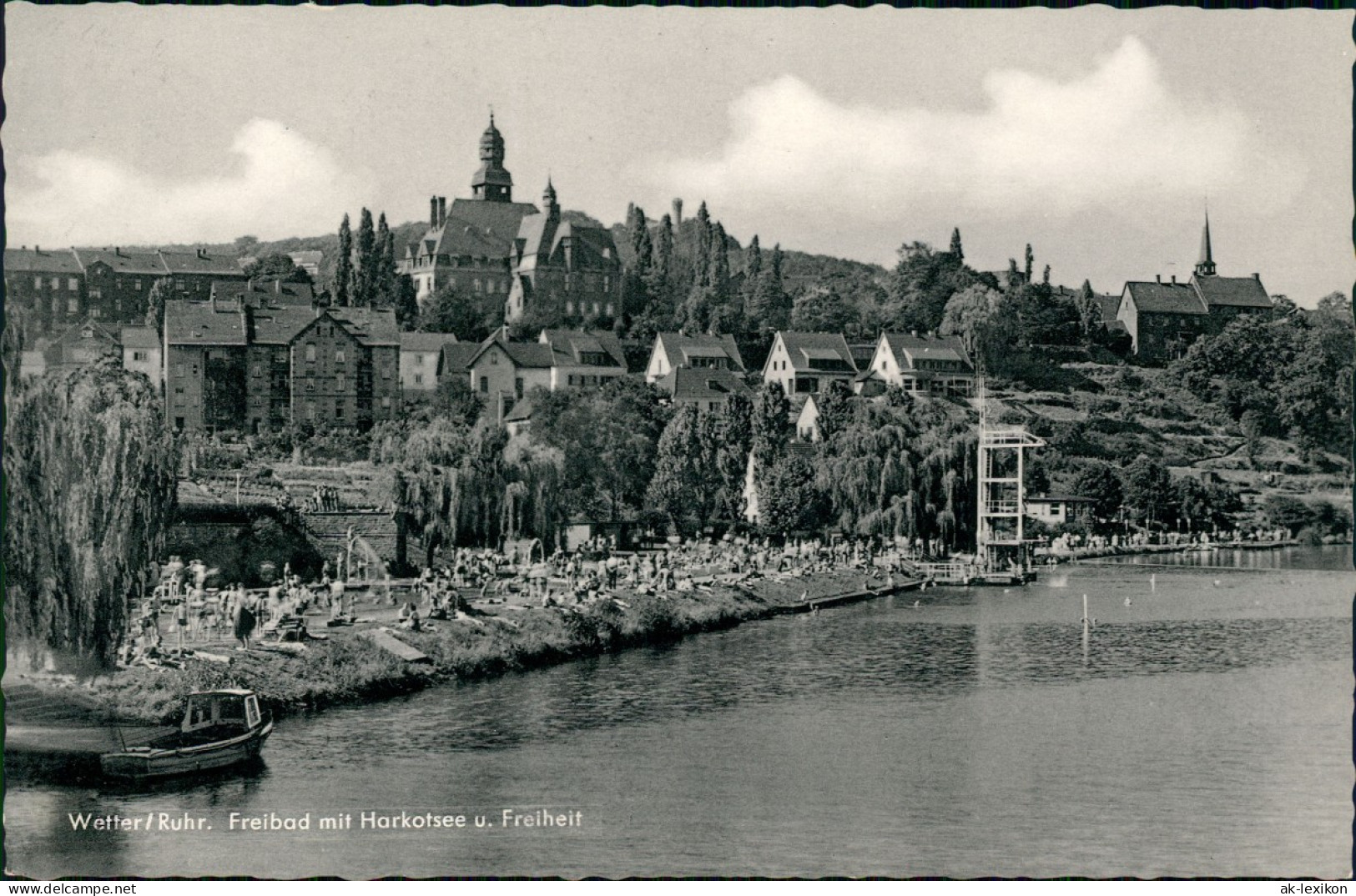 Ansichtskarte Wetter (Ruhr) Freibad, Sprungturm Mit Harkotsee U. Freiheit 1957 - Wetter