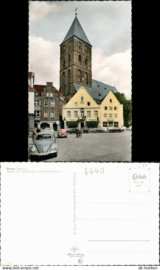 Rheine Markt, VW Käfer, Kirche Und Apotheke Color Fotokarte 1960 - Rheine
