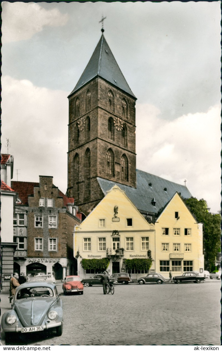 Rheine Markt, VW Käfer, Kirche Und Apotheke Color Fotokarte 1960 - Rheine