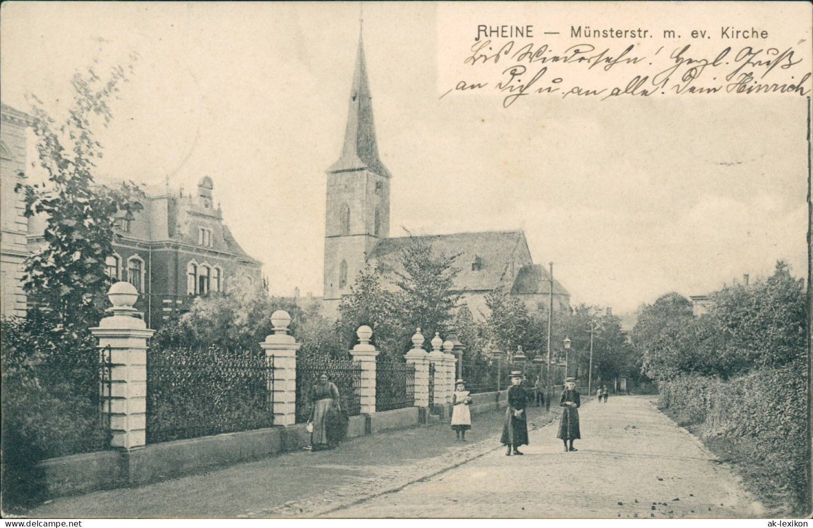 Ansichtskarte Rheine Münsterstraße M. Ev. Kirche 1906 - Rheine