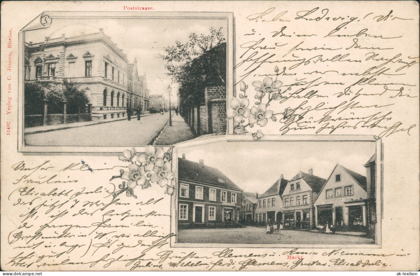 Ansichtskarte Rheine 2 Bild: Poststrasse, Markt 1911 - Rheine