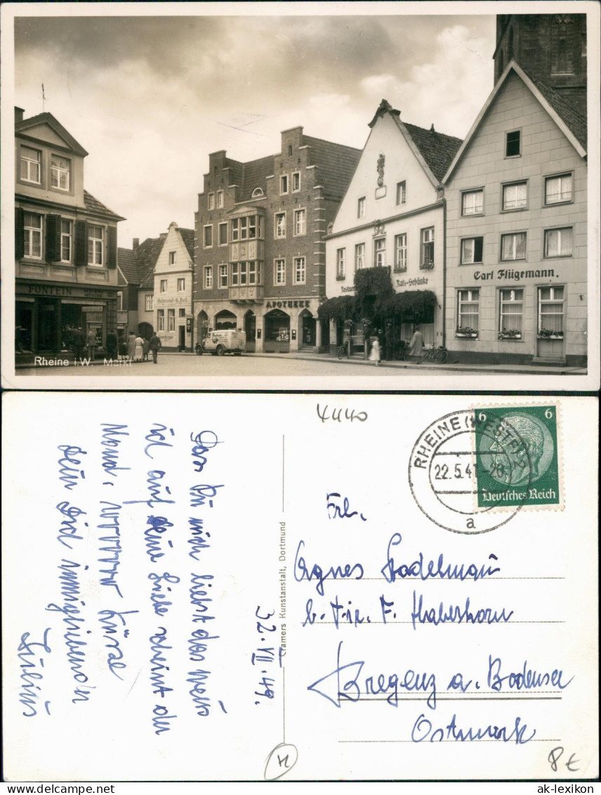 Ansichtskarte Rheine Markt, Apotheke, Rats-Schänke 1941 - Rheine