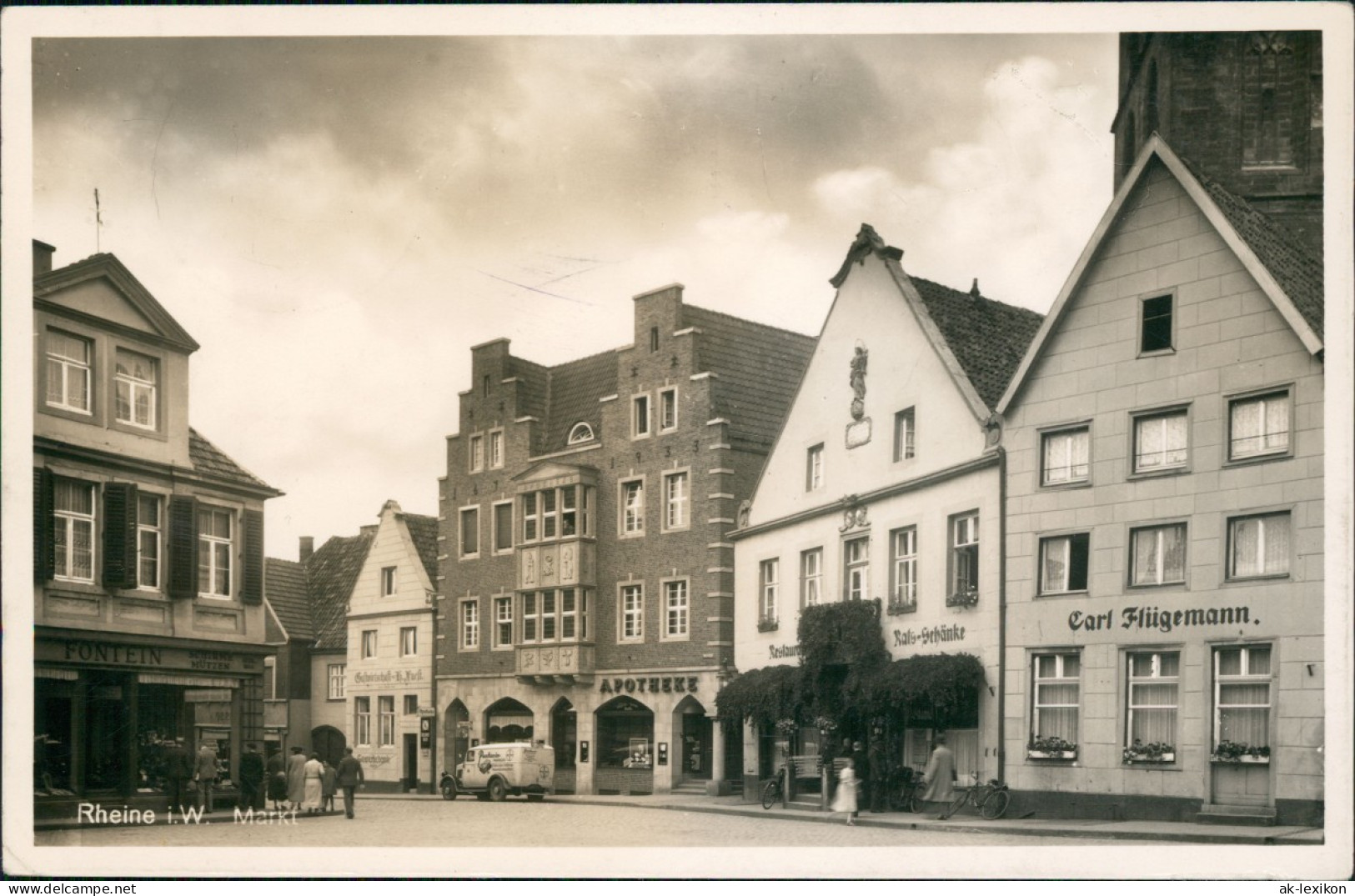 Ansichtskarte Rheine Markt, Apotheke, Rats-Schänke 1941 - Rheine
