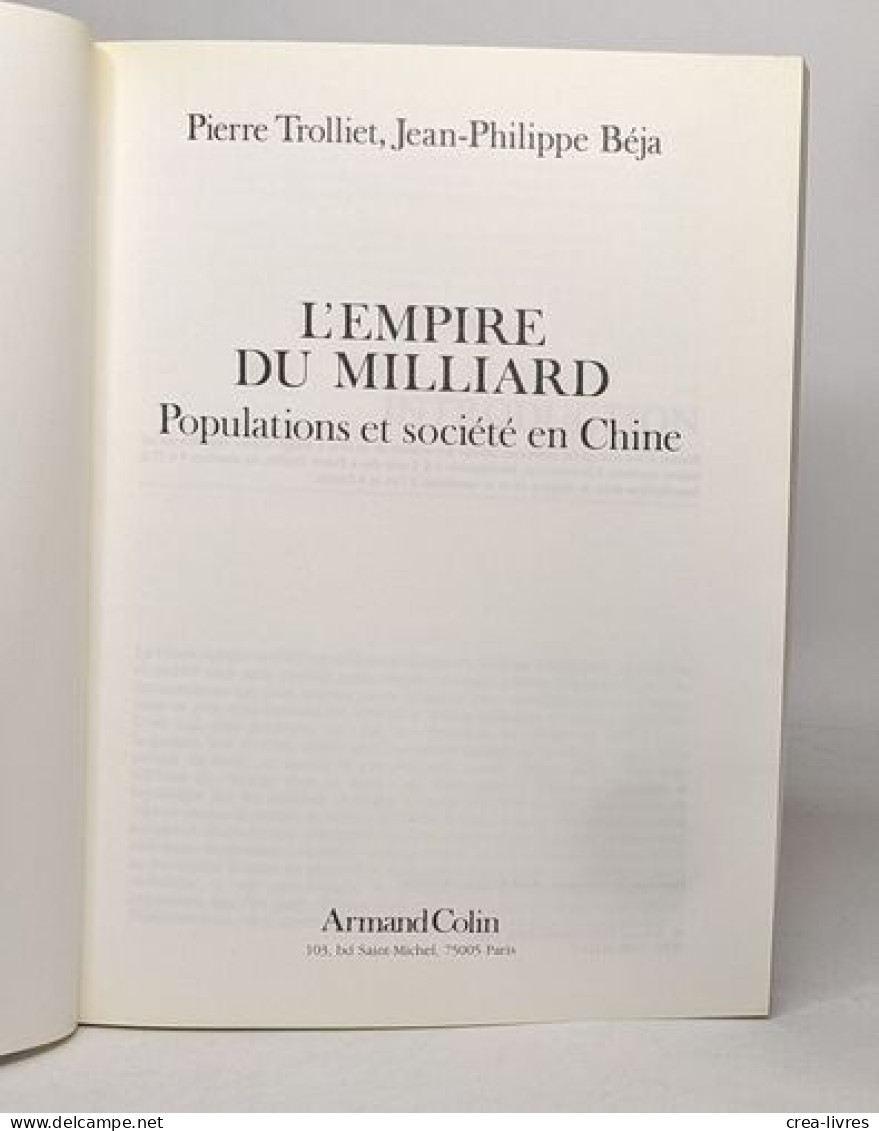 L'Empire Du Milliard: Populations Et Société En Chine - Non Classés