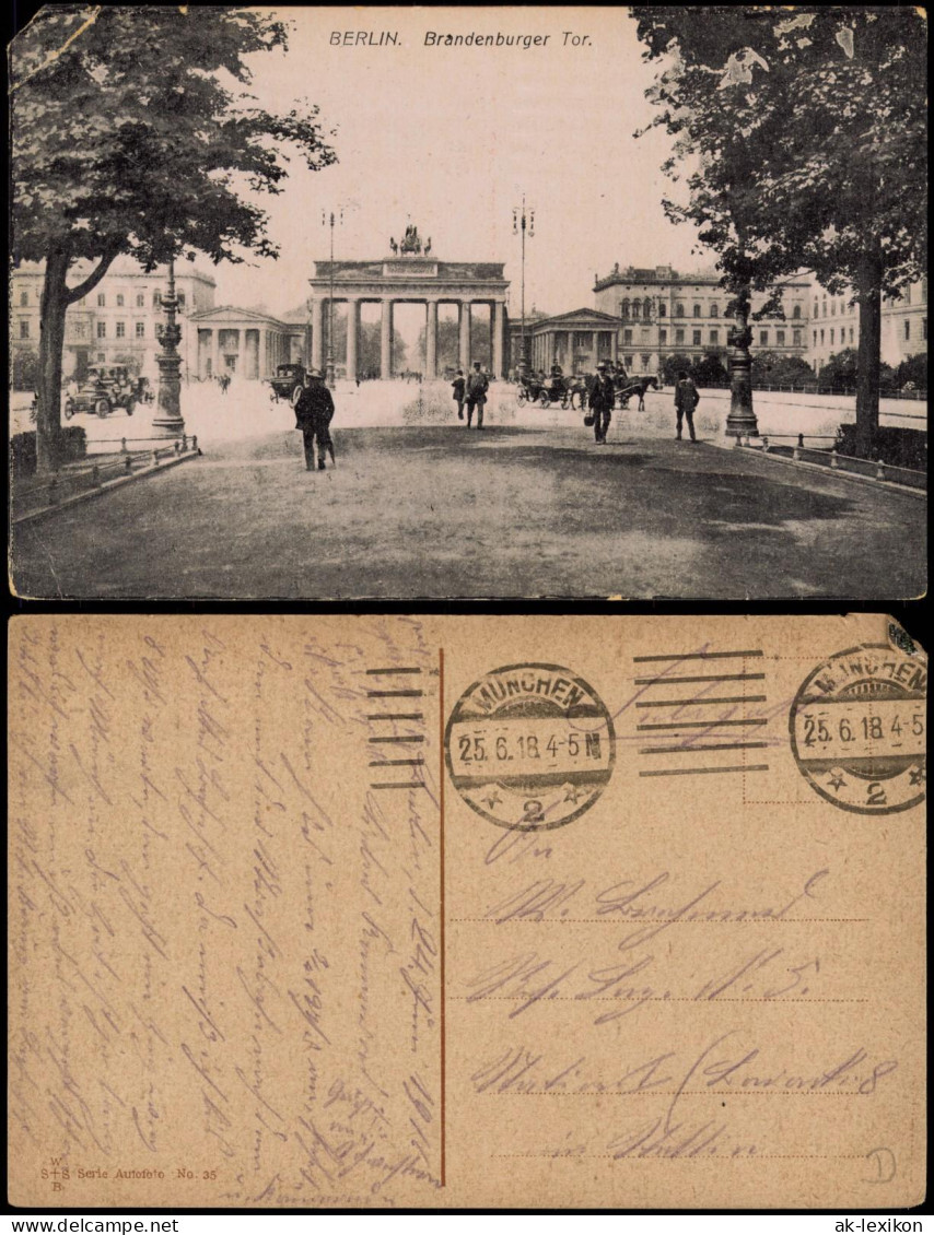 Ansichtskarte Mitte-Berlin Brandenburger Tor, Straßenszene 1918 - Brandenburger Tor