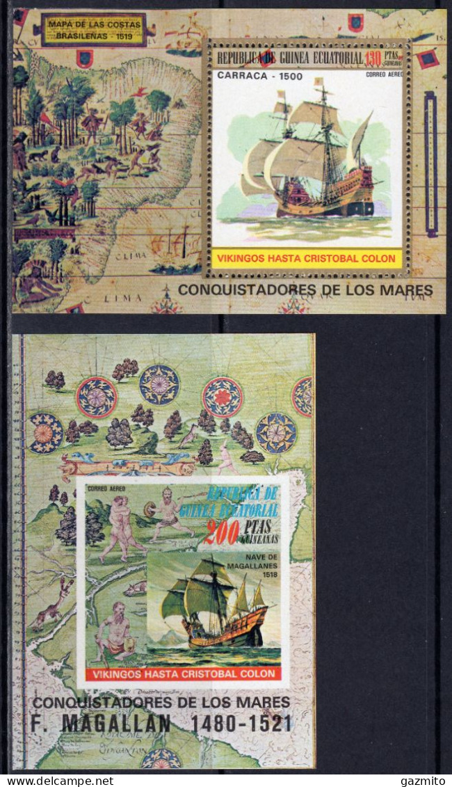 Guinea Equat. 1974, Magellan, Columbus, Old Sailing, BF +BF IMPERFORATED - Guinée Equatoriale