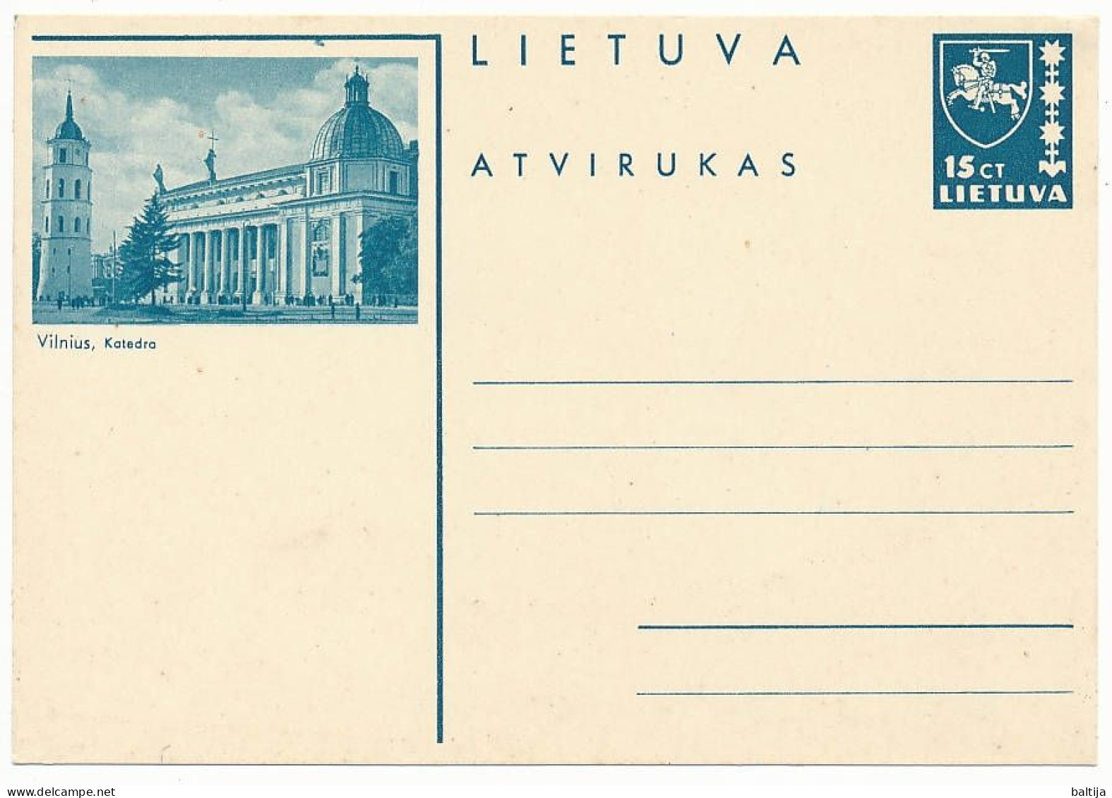 Mi P 29 ** MNH Stationery Postcard / Vilnius Katedra Cathedral - Lithuania