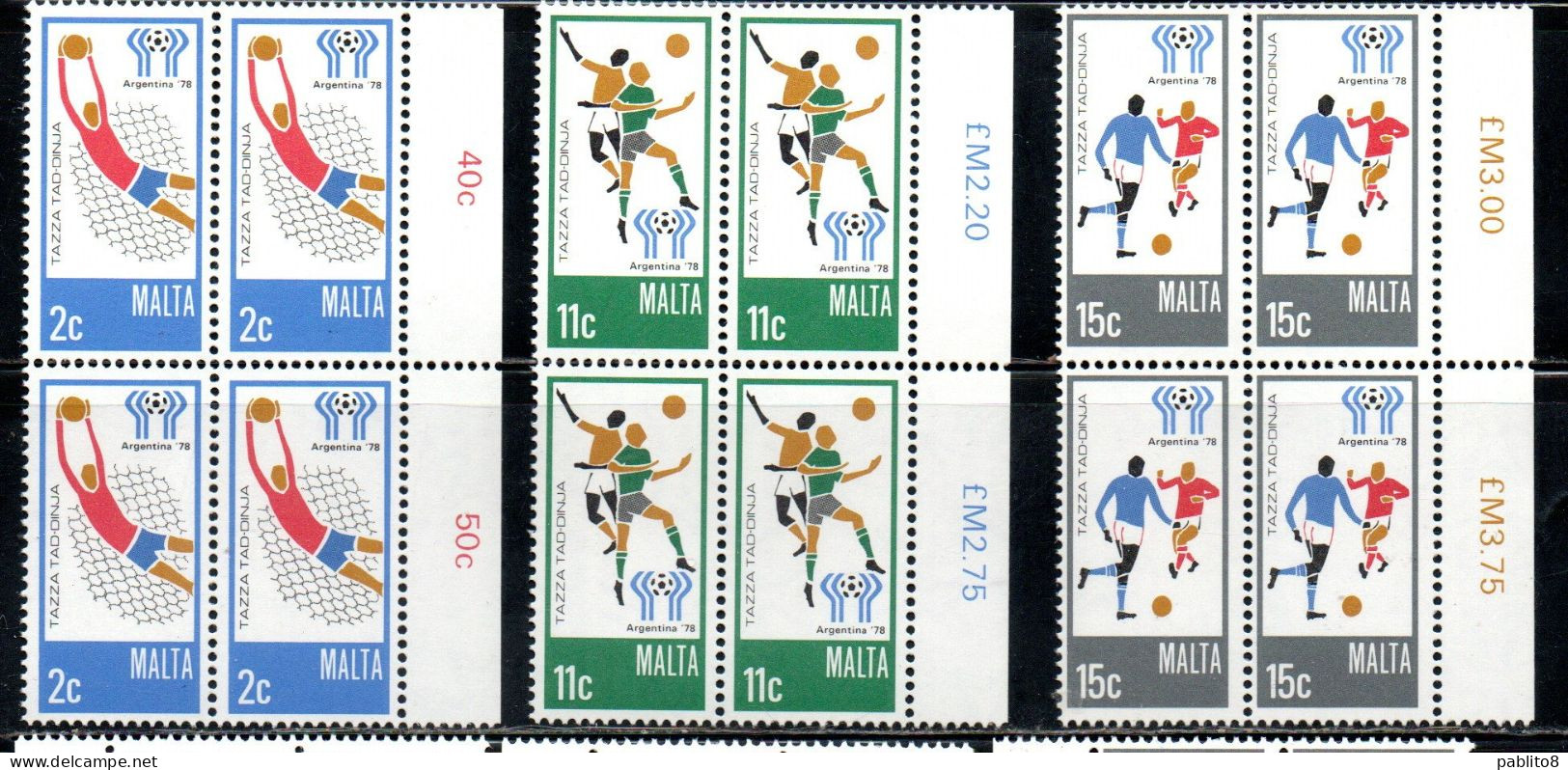 MALTA 1978 WORLD CUP SOCCER CHAMPIONSHIP CAMPIONATO MONDIALE DI CALCIO ARGENTINA COMPLETE SET SERIE COMPLETA BLOCK MNH - Malta