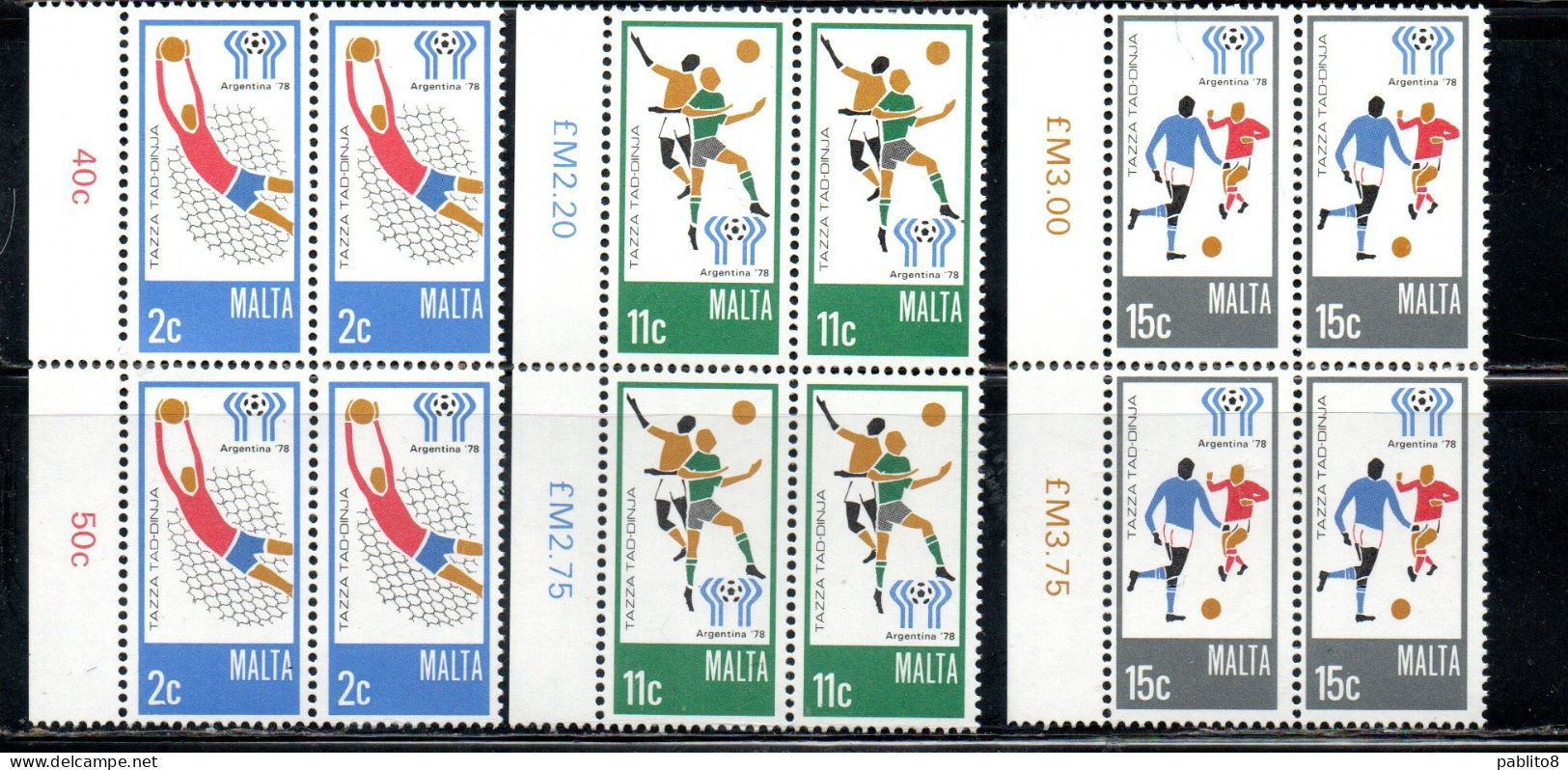 MALTA 1978 WORLD CUP SOCCER CHAMPIONSHIP CAMPIONATO MONDIALE DI CALCIO ARGENTINA COMPLETE SET SERIE COMPLETA BLOCK MNH - Malta