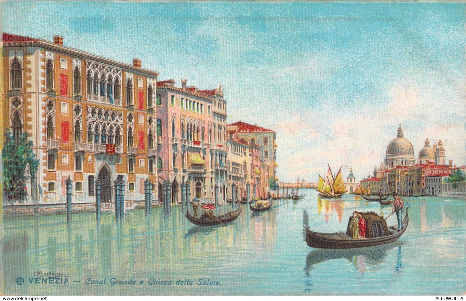 26716 " VENEZIA-CANAL GRANDE E CHIESA DELLA SALUTE-ILLUSTRAZIONE DI CARLO MENEGAZZI " -VERA FOTO-CART. POST. NON SPED. - Venezia