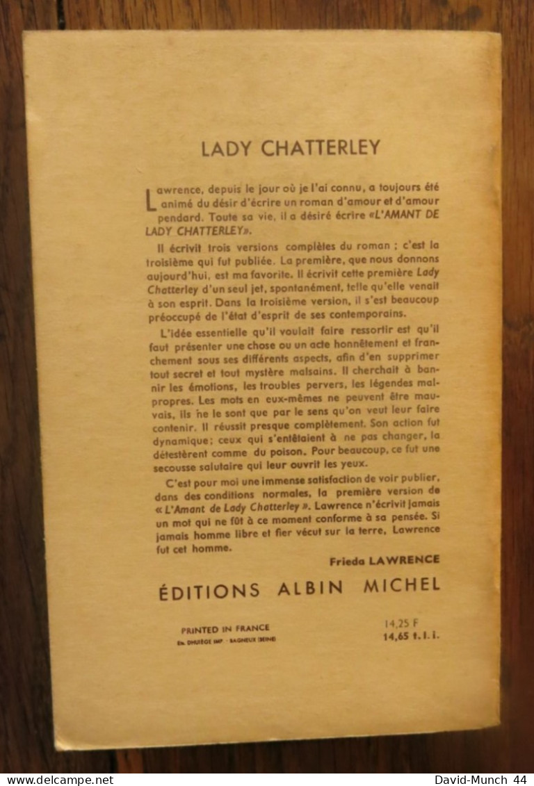 Lady Chatterley, Première Version De D.H. Lawrence. Editions Albin Michel, "Les Grandes Traductions". 1963 - Auteurs Classiques