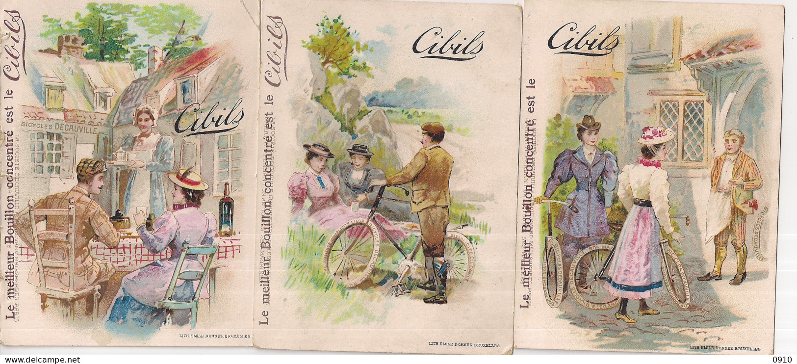 CHROMO CIBILS REEKS 1.21.1-5 STUKS LANDELIJKE TAFERELEN-BICYCLING-FRANS -PRINTED E.DONNEZ - Other & Unclassified