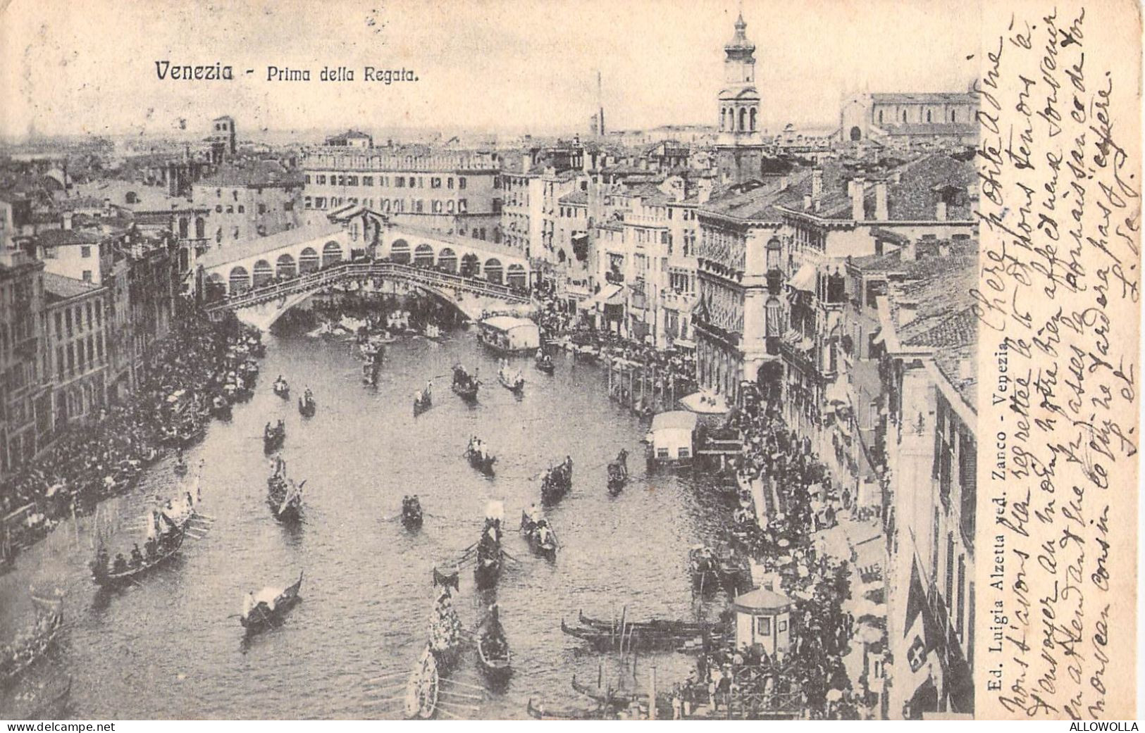 26717 " VENEZIA-PRIMA DELLA REGATA " ANIMATA-PANORAMA -VERA FOTO-CART. POST. SPED.1905 - Venezia