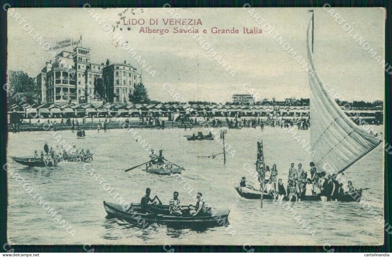 Venezia Città Lido Di Albergo Savoia Grande Italia Barche Cartolina RT8233 - Venezia
