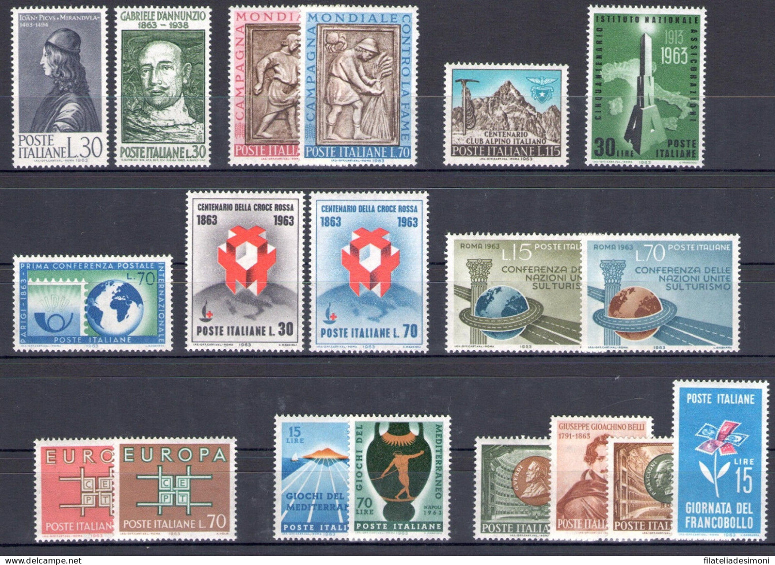1963 Italia Repubblica, Francobolli Nuovi, Annata Completa 19 Valori, MNH** - Annate Complete