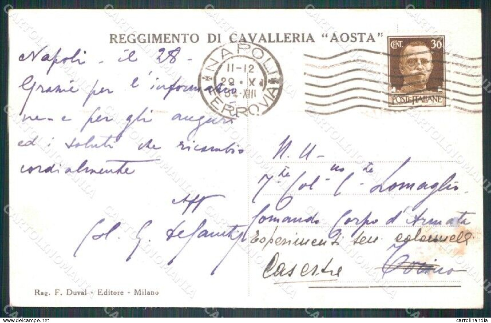 Militari Reggimentali VI Lancieri Di Aosta Duval 1934 Cartolina XF2134 - Regimente