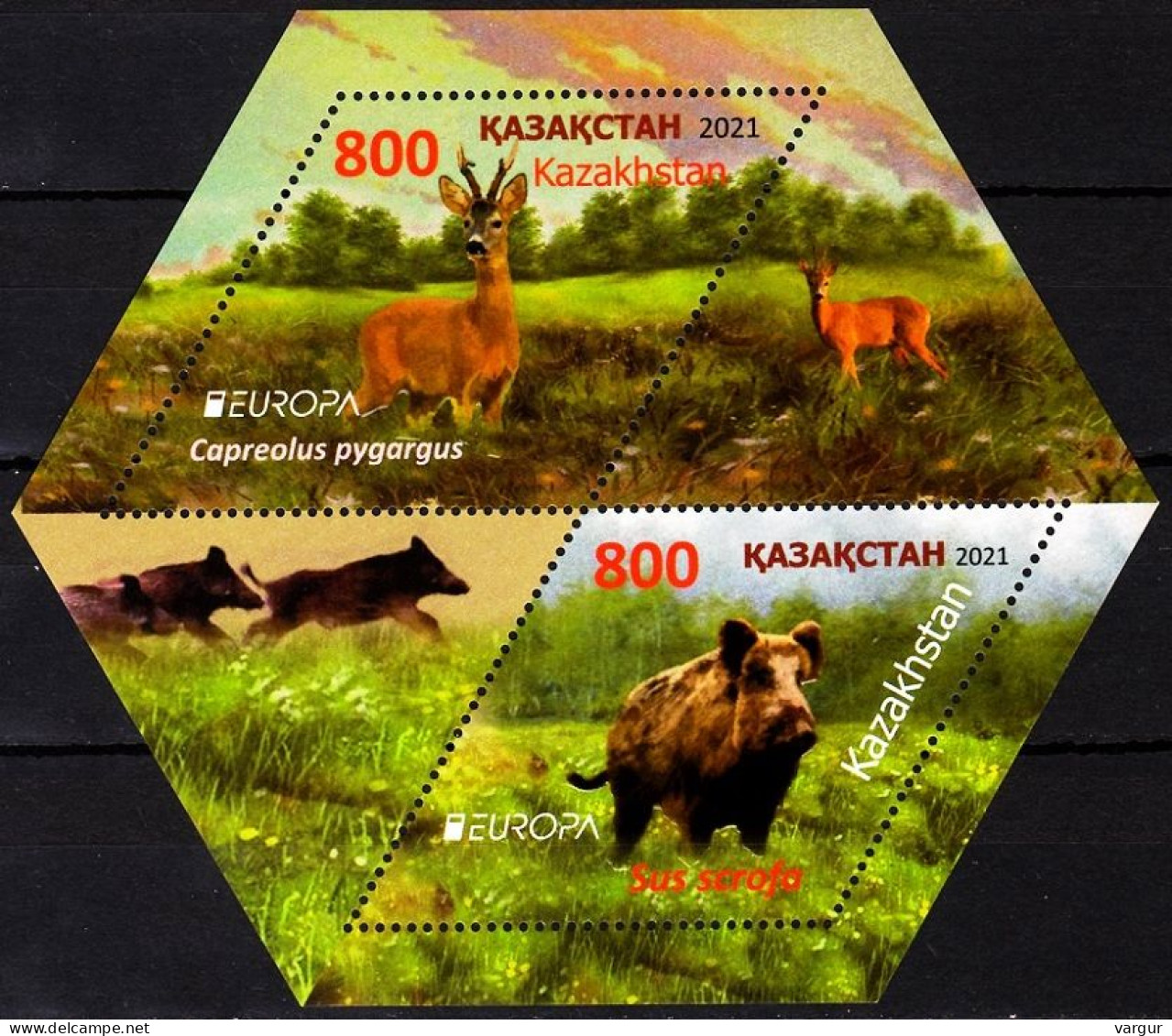 KAZAKHSTAN 2021-15 EUROPA: Endangered National Wildlife. Deer Boar. S/Sheet, MNH - 2021