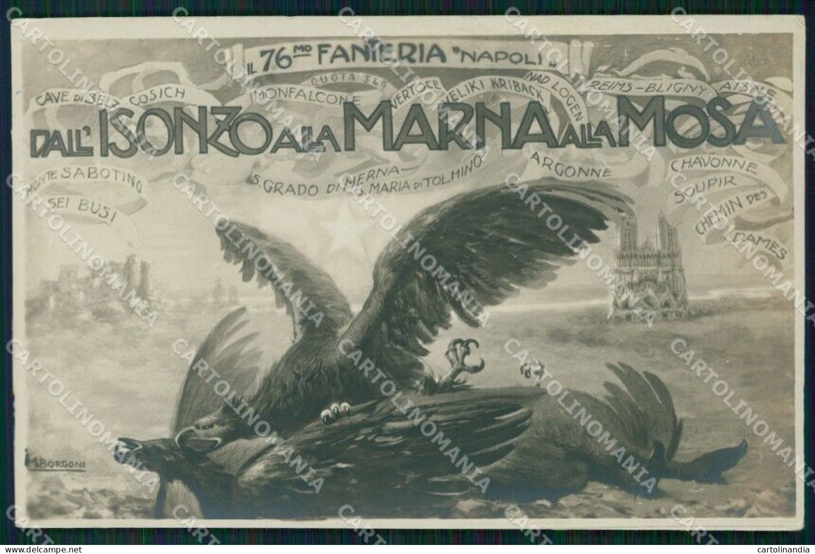 Militari 76º Reggimento Fanteria Napoli Isonzo Marna Mosa Cartolina XF5430 - Regimente