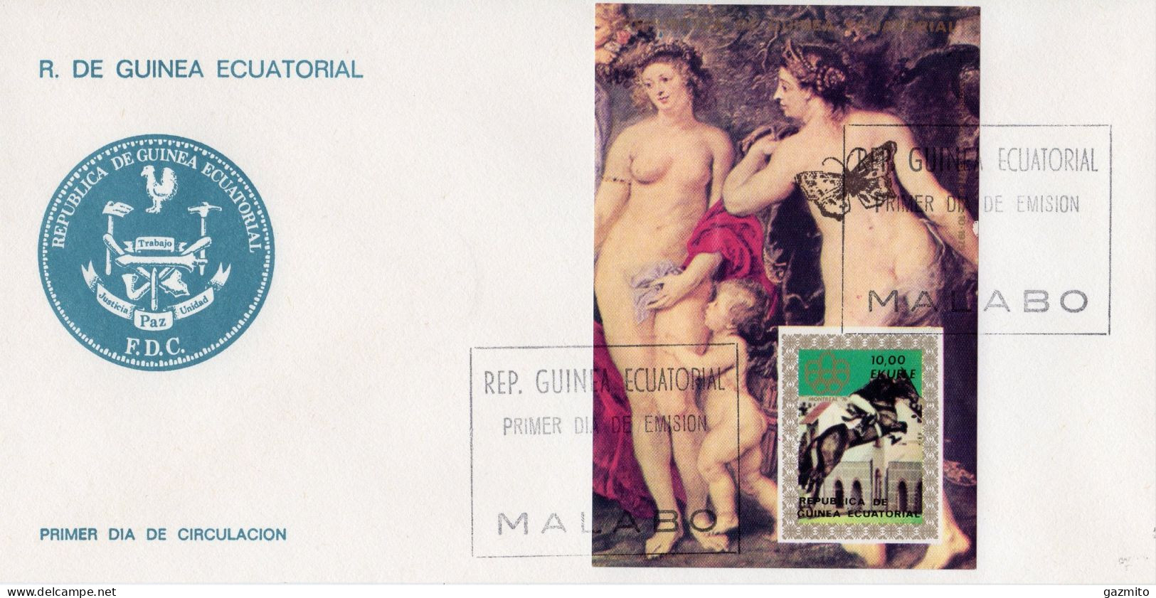 Guinea Equat. 1976, Art, Olympic Games In Montreal, Horse Race, Rubens, Overp. Butterfly, BF In FDC - Verano 1976: Montréal