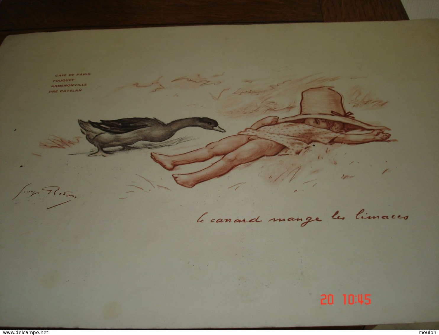 Menu Illustre Pae REDON  Pour Le Fouquet's Pre Catalan ..."Le Canard Mange Les Limaces" 1938 2 Scans - Menus