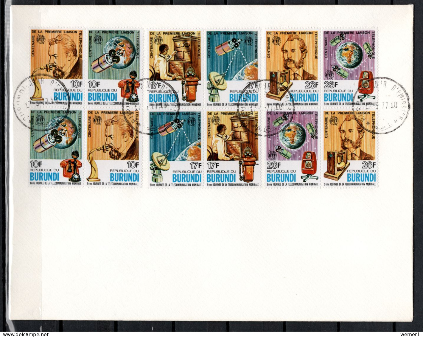 Burundi 1977 Space, Telephone Centenary Set Of 10 (2 Sets In Blocks Of 4 ) + S/s On 3 FDC - Afrique