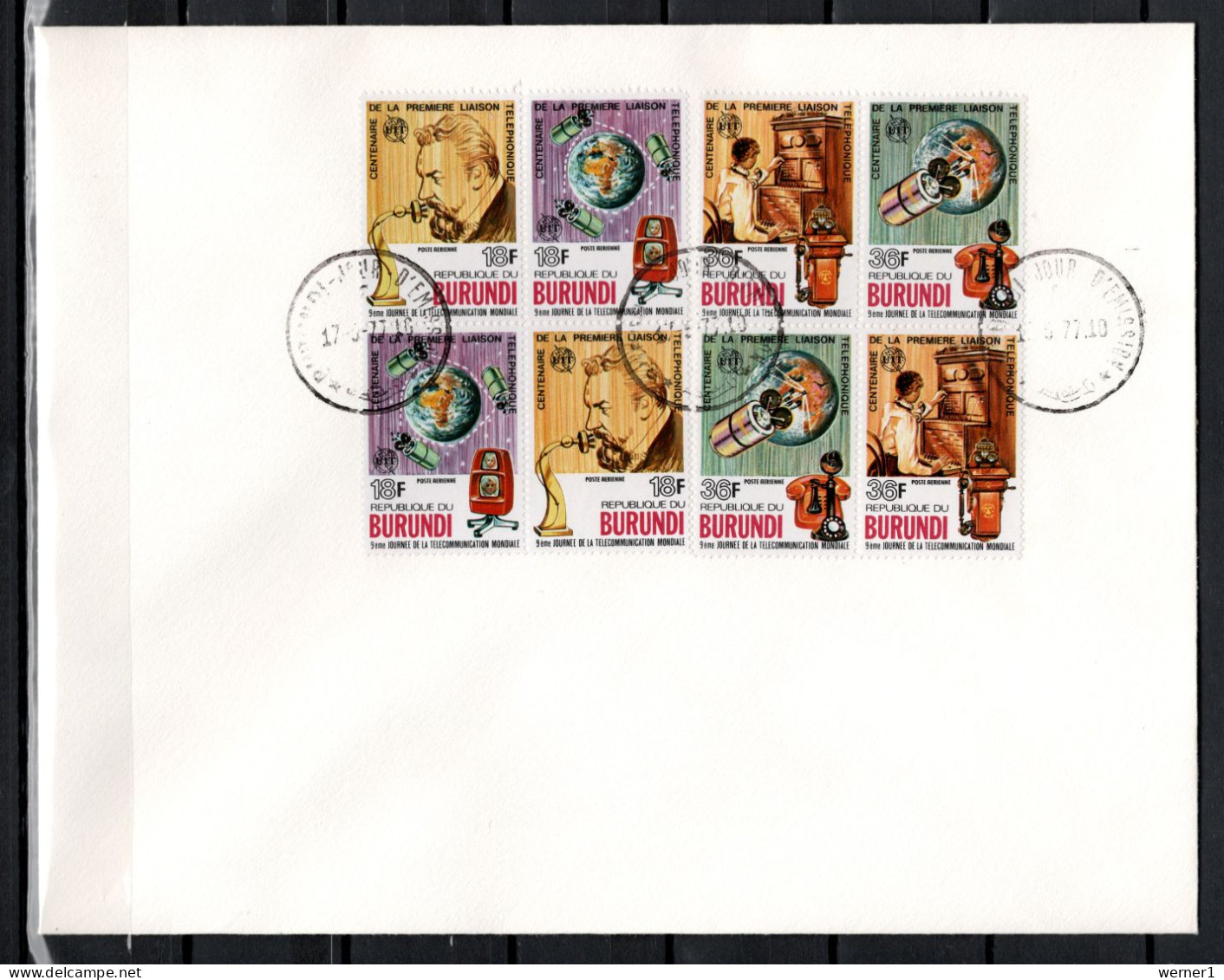 Burundi 1977 Space, Telephone Centenary Set Of 10 (2 Sets In Blocks Of 4 ) + S/s On 3 FDC - Afrika